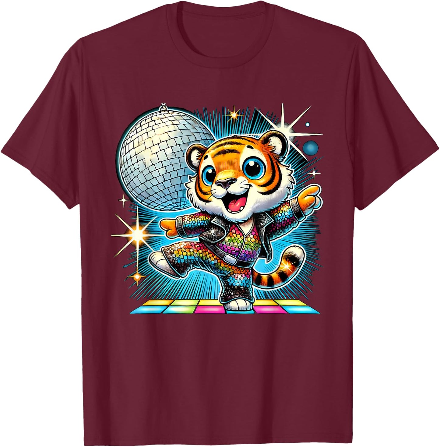 Aesthetic Tiger Disco T-Shirt - T-Shirt | Maroon