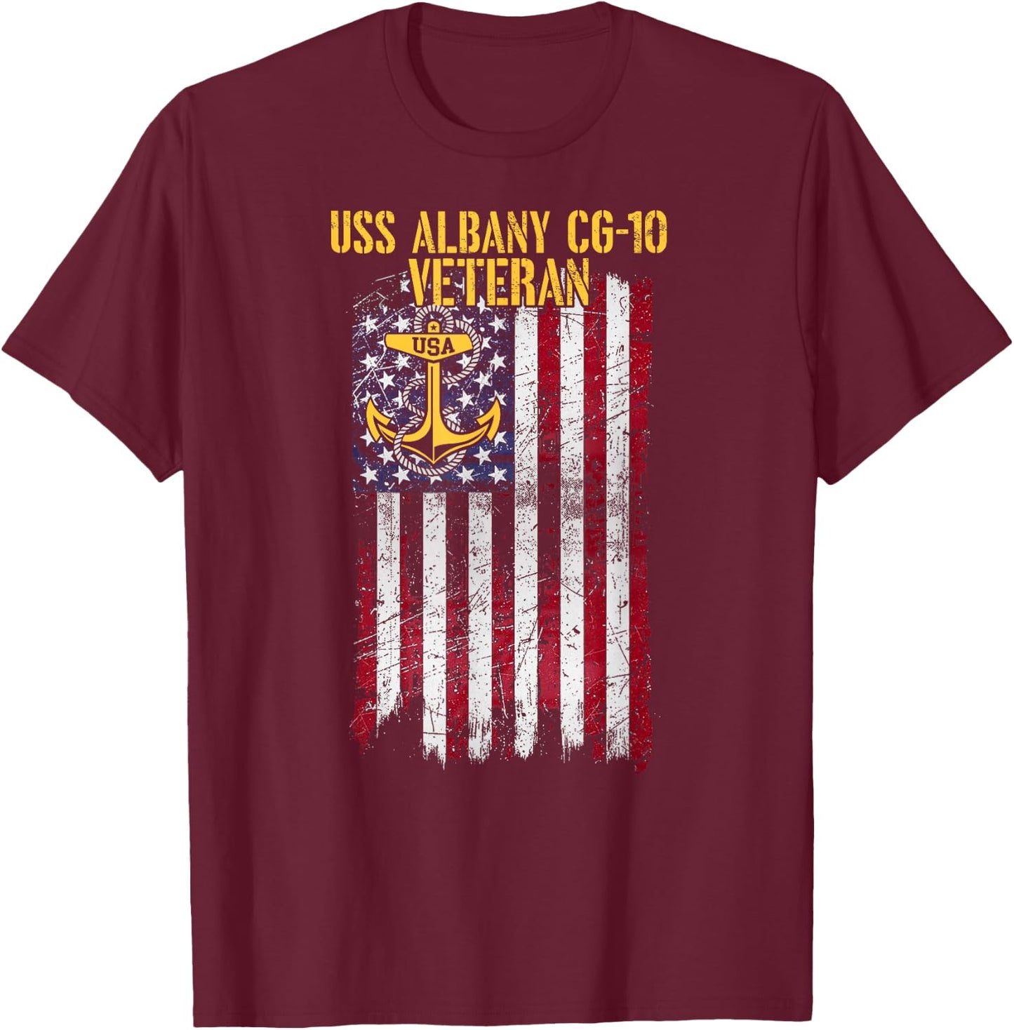 USS Albany CG-10 Cruiser Veteran USA Flag Official T-Shirt - T-Shirt | Maroon