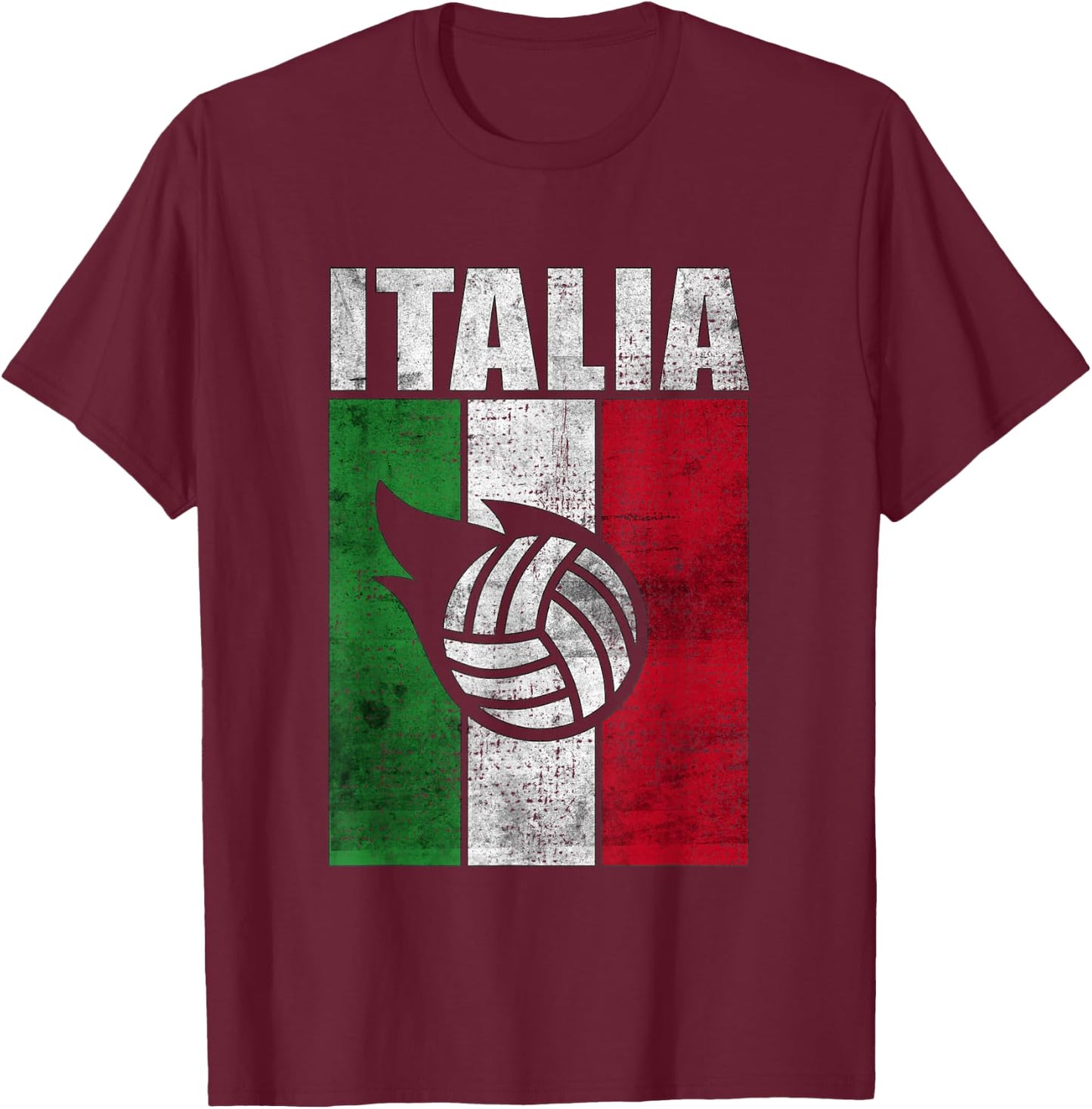 Italia Volleyball Italy Flag Retro Vintage Grunge Art T-Shirt - T-Shirt | Maroon