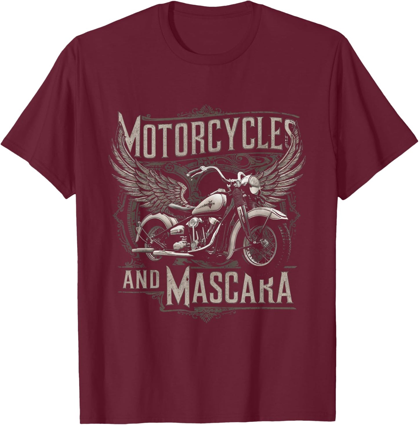 Vintage Motorcycles And Mascara Cute Motor Lover T-Shirt - T-Shirt | Maroon