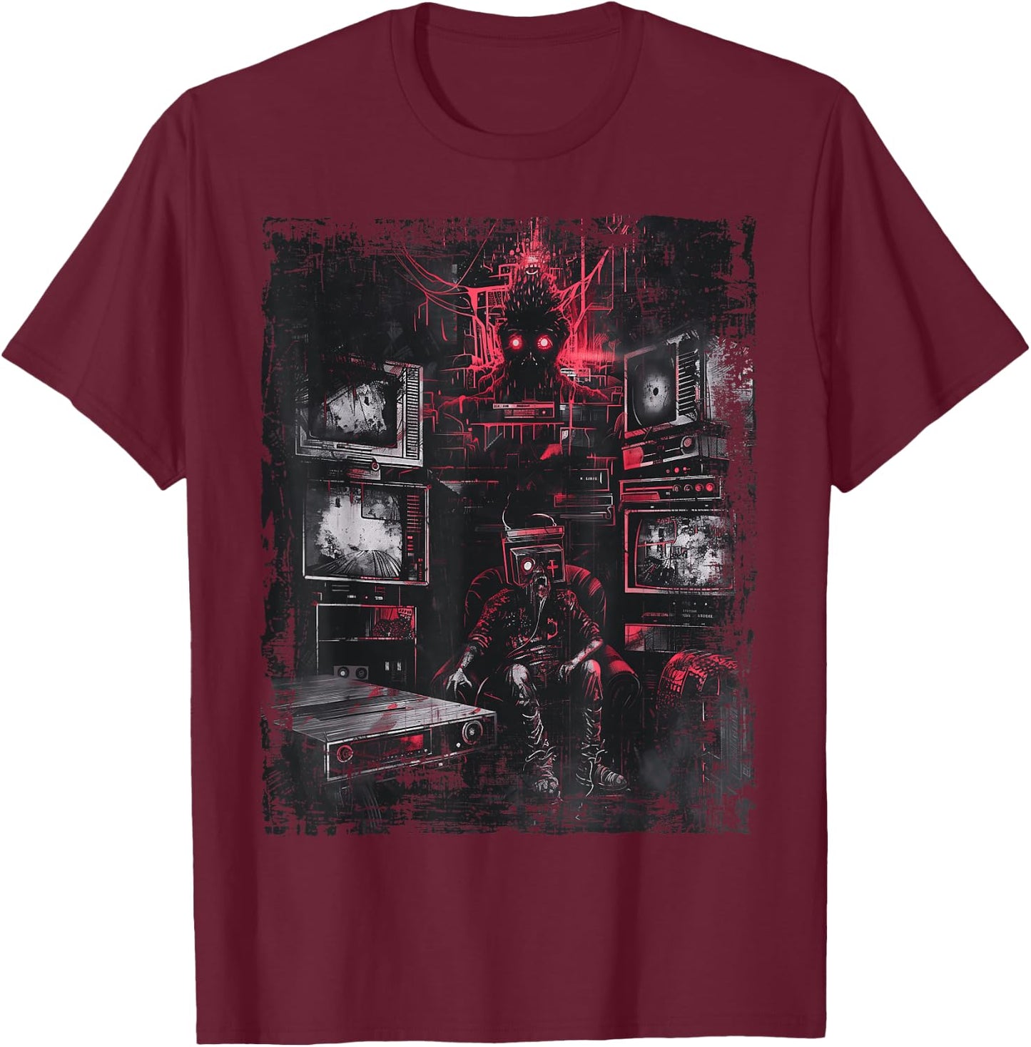 Television Weirdcore Glitchcore Mask Digital Horror Grunge T-Shirt - T-Shirt | Maroon