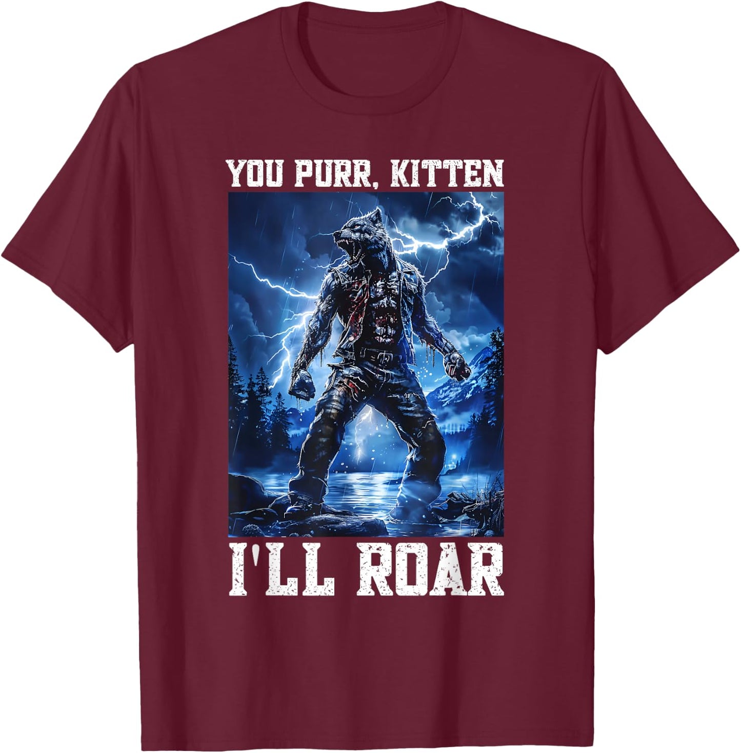 Daddy Wolf Protector Kitten Meme Cringy Alpha Wolf Graphic T-Shirt - T-Shirt | Maroon