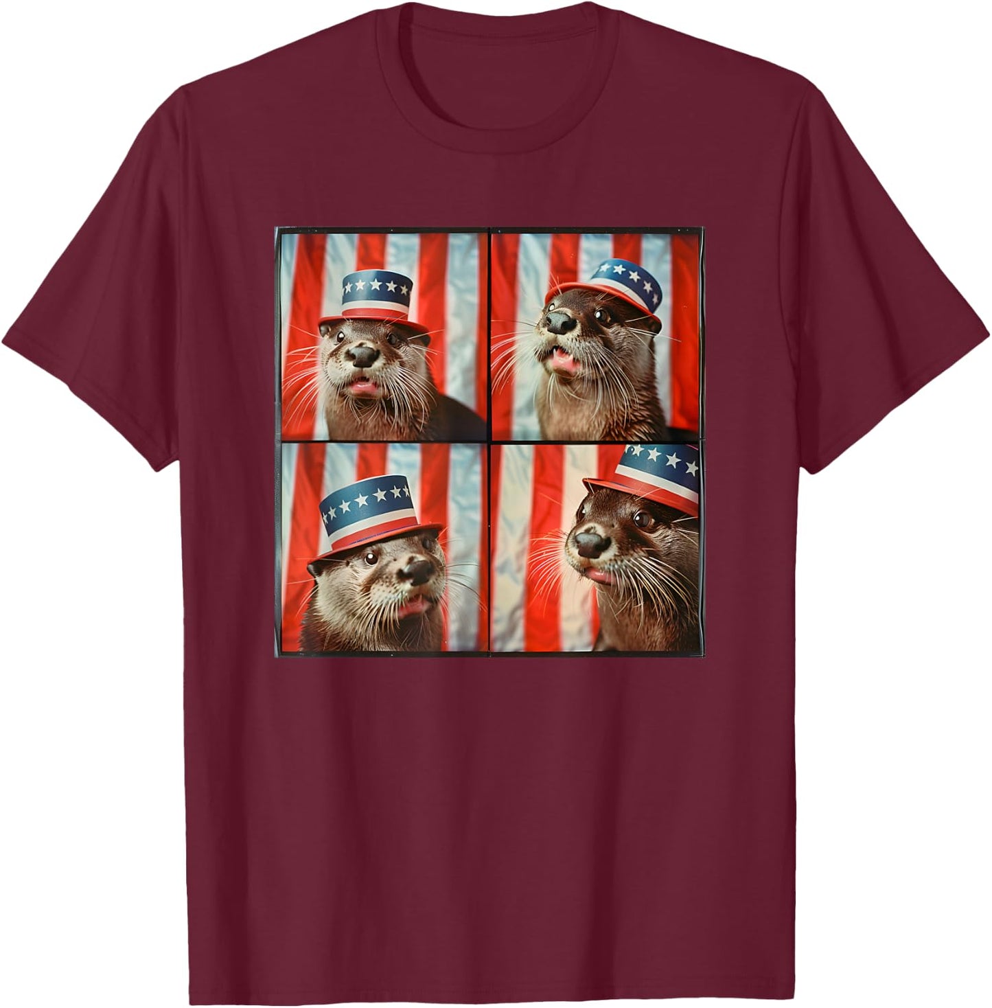 River Otter American Flag Patriotic Animal 4th Of July Otter T-Shirt - T-Shirt | Maroon