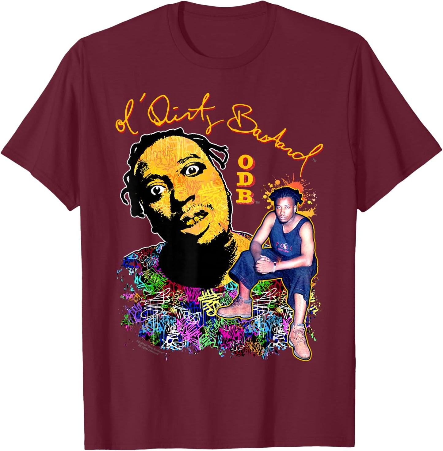 ODB Ol Dirty Ba-ard Graffiti Mural Hip Hop Retro Artwork T-Shirt - T-Shirt | Maroon