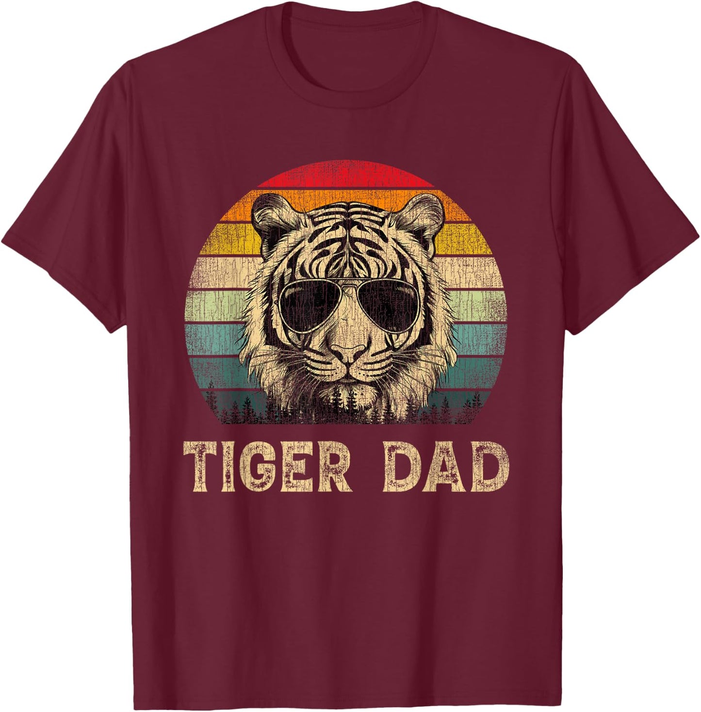 Vintage Tiger Dad Tiger Lovers Daddy Father's Day T-Shirt - T-Shirt | Maroon