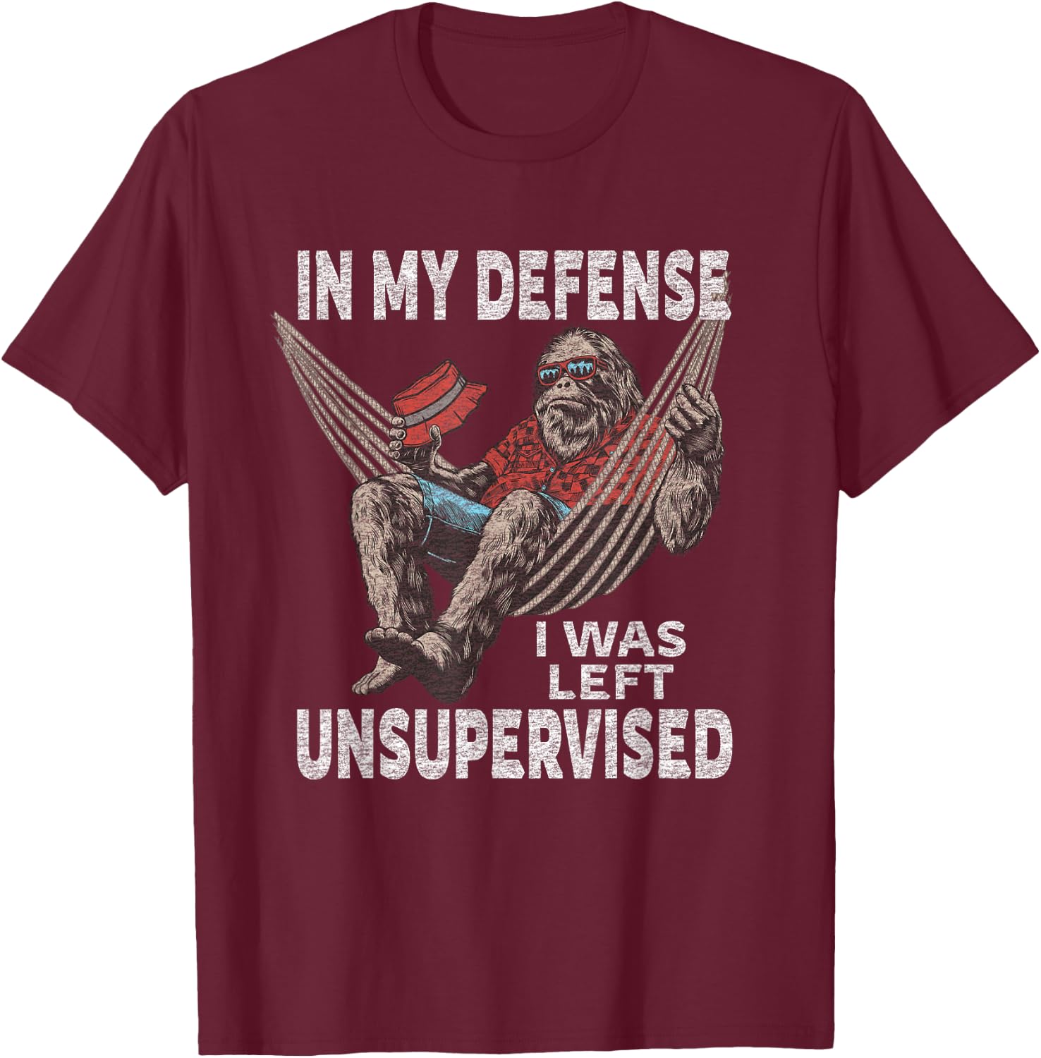 In My Defense I Was Left Unsupervised Graphic Funny Saying T-Shirt - T-Shirt | Maroon