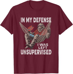 In My Defense I Was Left Unsupervised Graphic Funny Saying T-Shirt - T-Shirt | Maroon