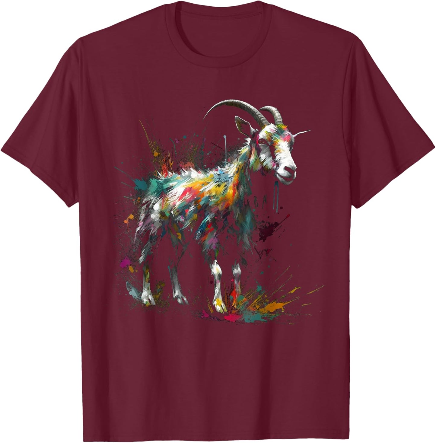 Goat art - colourful animal motif goat T-Shirt - T-Shirt | Maroon