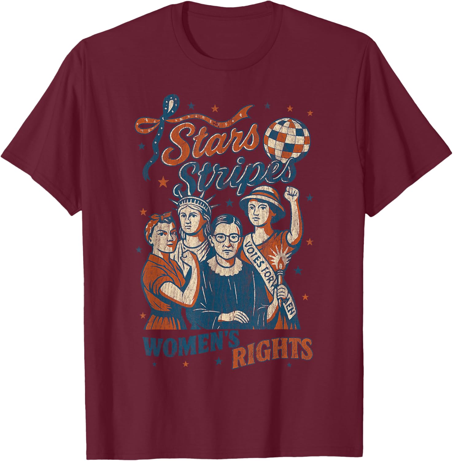 4th Of July Feminist Stars Stripes and Women's Rights T-Shirt - T-Shirt | Maroon