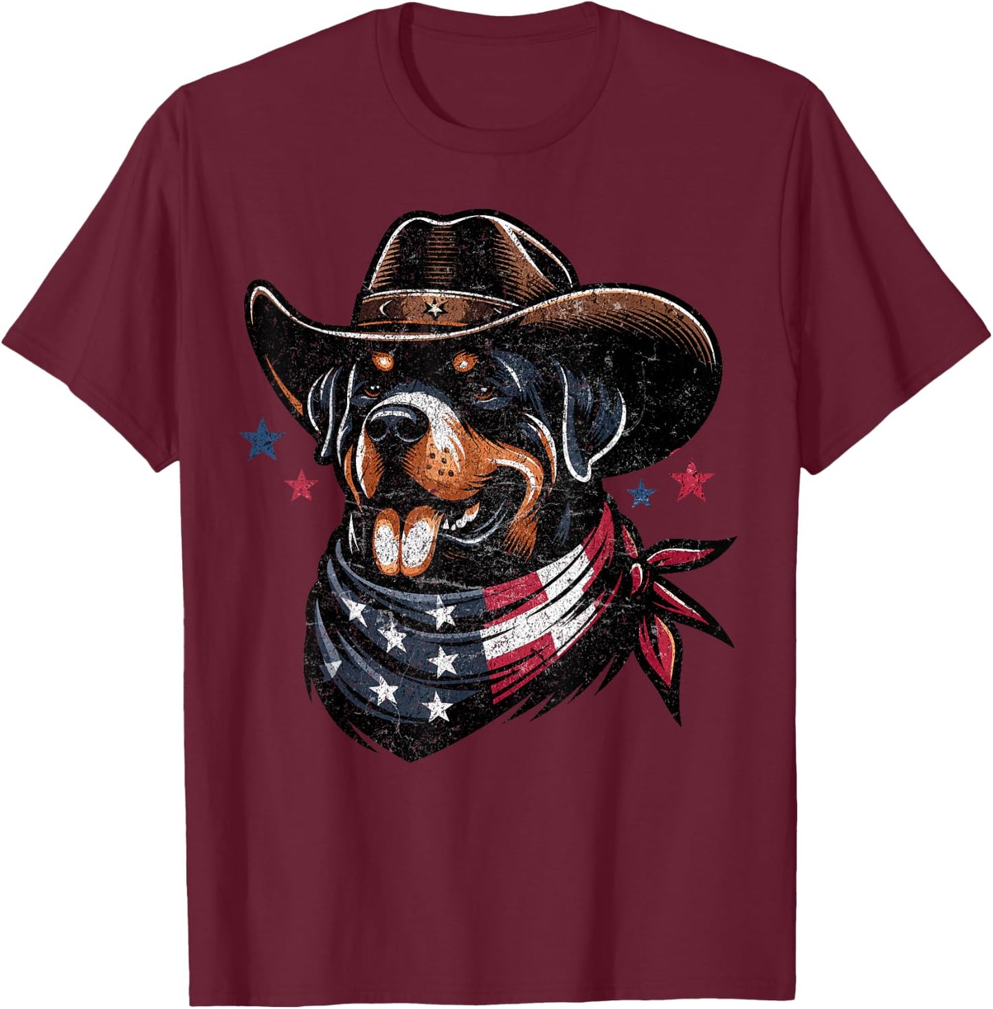 Rottweiler Cowboy 4th of July American Flag Stay Cool Men T-Shirt - T-Shirt | Maroon