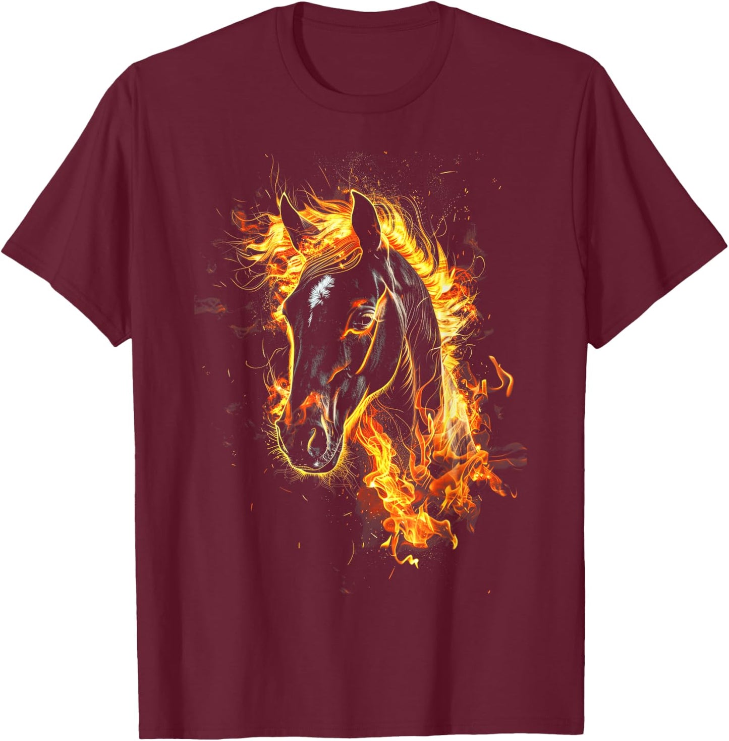 Horse Flames Fierce Horse art Fiery horse T-Shirt - T-Shirt | Maroon