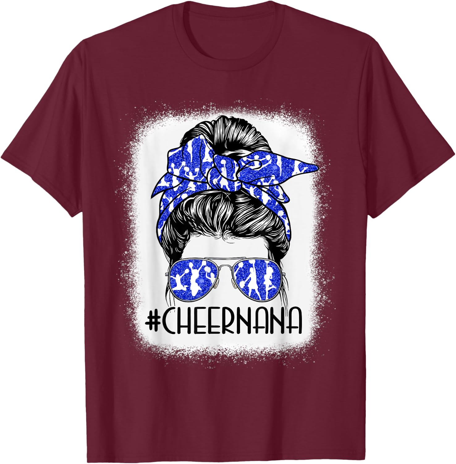 Messy Bun Cheer Nana Cheerleader Mom Mothers Day Woman T-Shirt - T-Shirt | Maroon