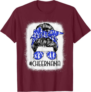 Messy Bun Cheer Nana Cheerleader Mom Mothers Day Woman T-Shirt - T-Shirt | Maroon