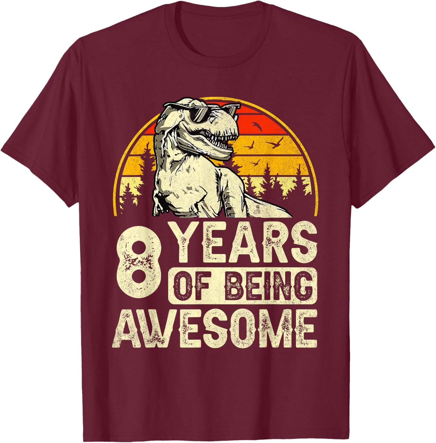 8th Birthday Shirts for Boys 8yr 8 Year Old Dinosaur T-Rex T-Shirt - T-Shirt | Maroon