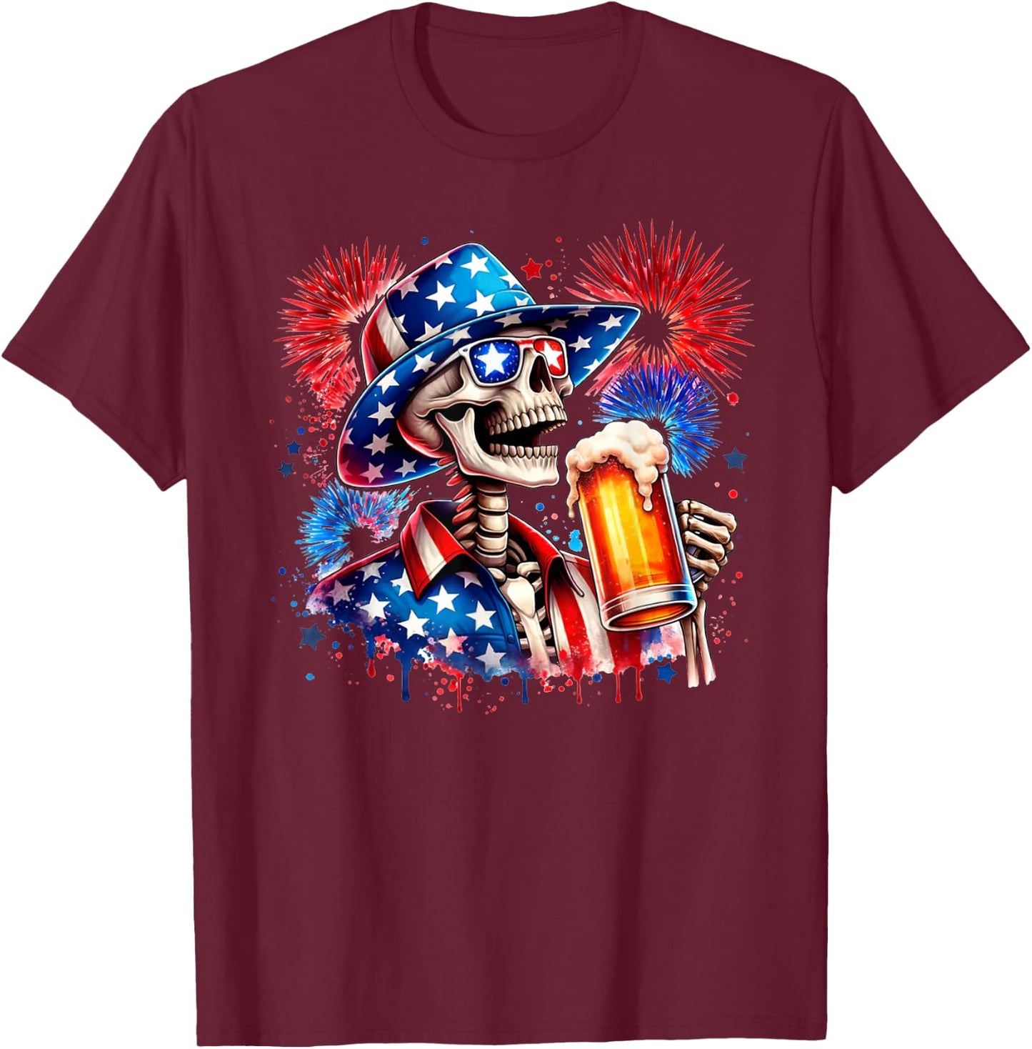 Beer American Flag 4th of July Merica Drinking USA Men Women T-Shirt - T-Shirt | Maroon