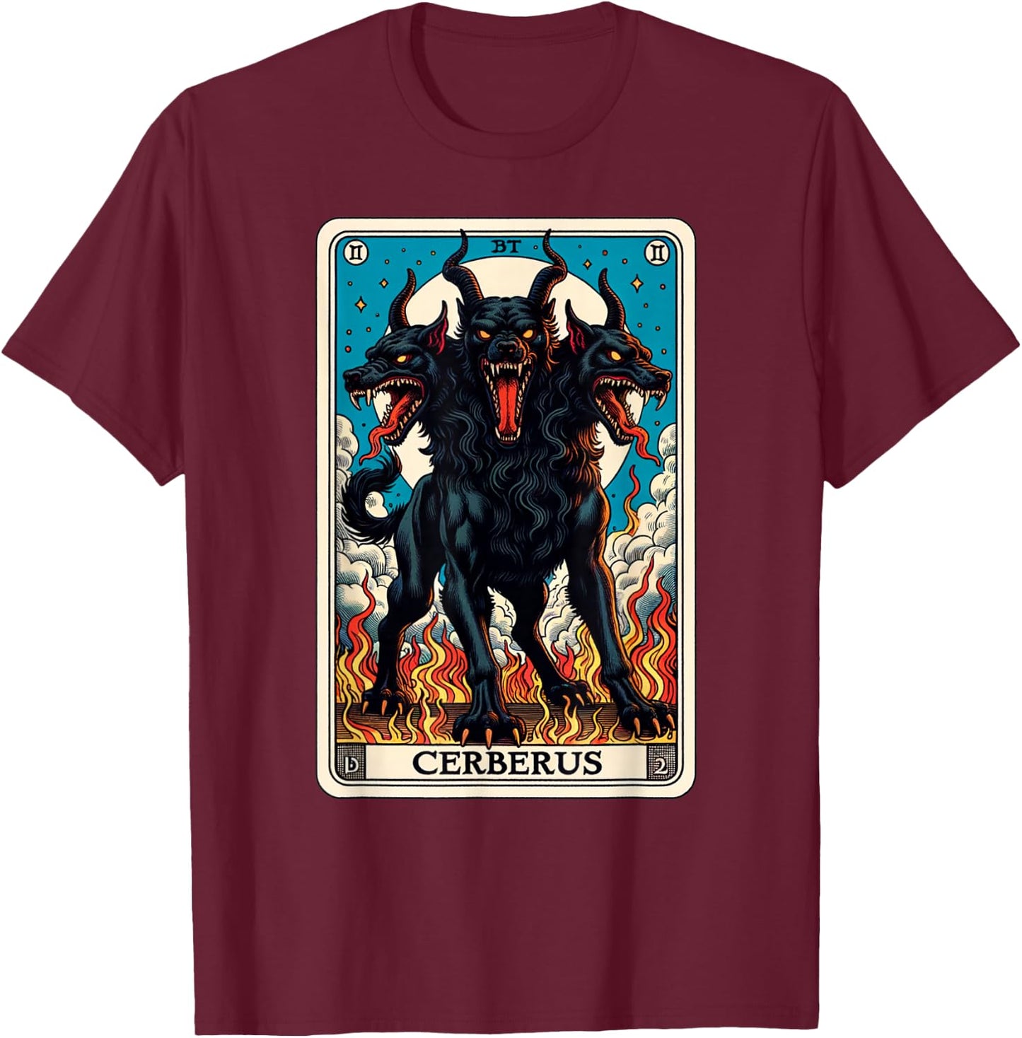 Cerberus Tarot Card and Mythical Hells Guard T-Shirt - T-Shirt | Maroon
