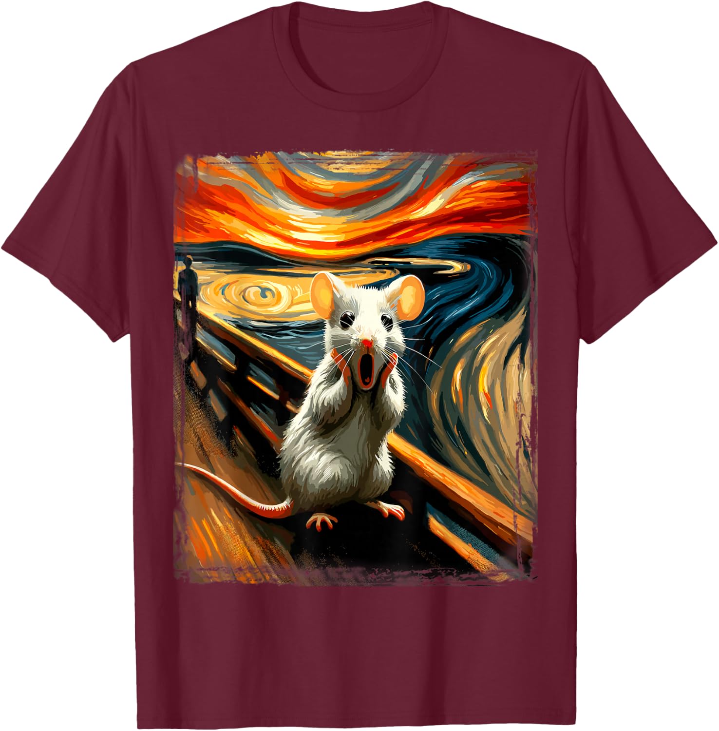 Scream Parody Art Funny Painting Animal Humor Artistic Mouse T-Shirt - T-Shirt | Maroon