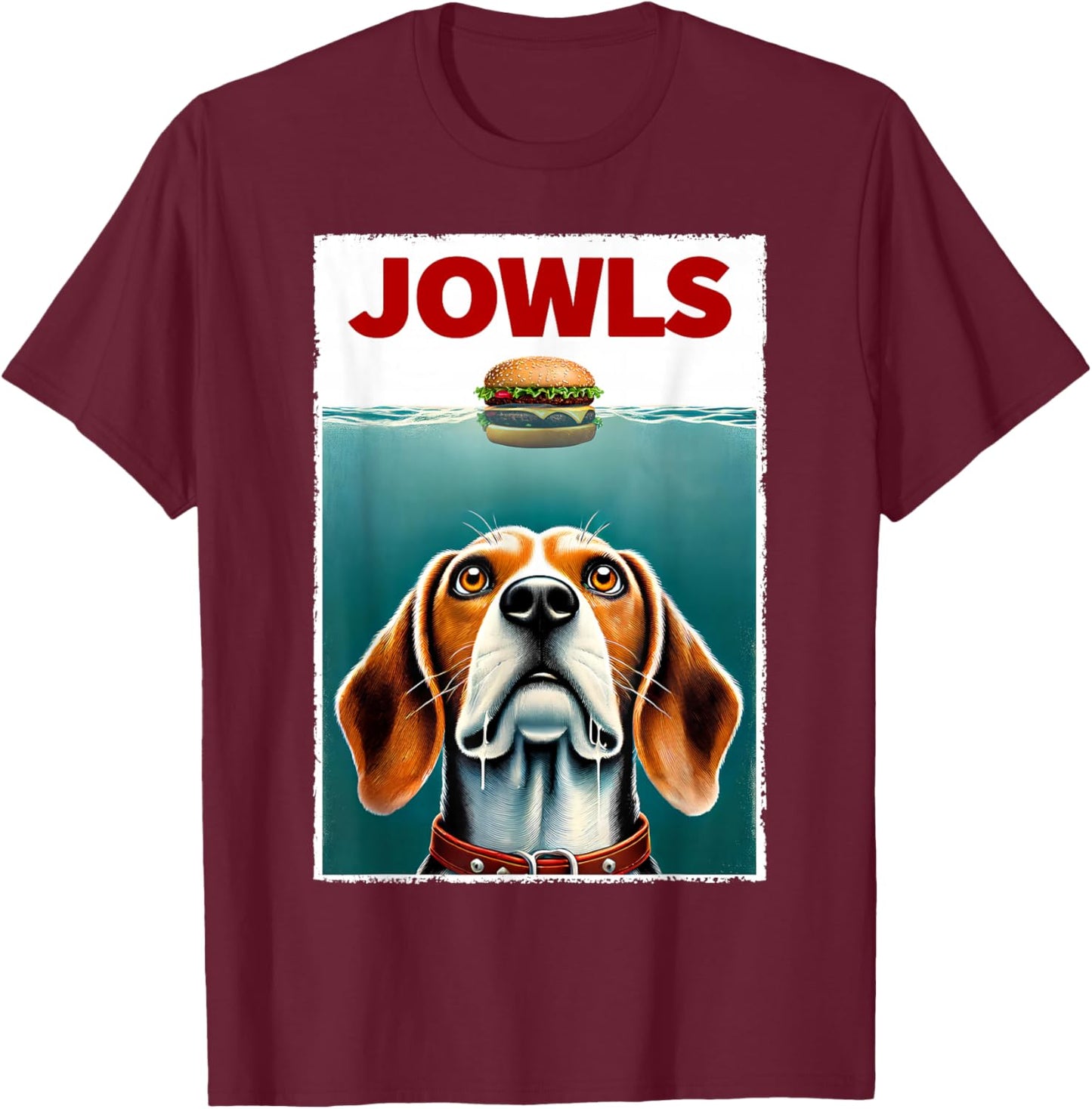 Funny Beagle and Hamburger Parody Jowls Dog Lover T-Shirt - T-Shirt | Maroon