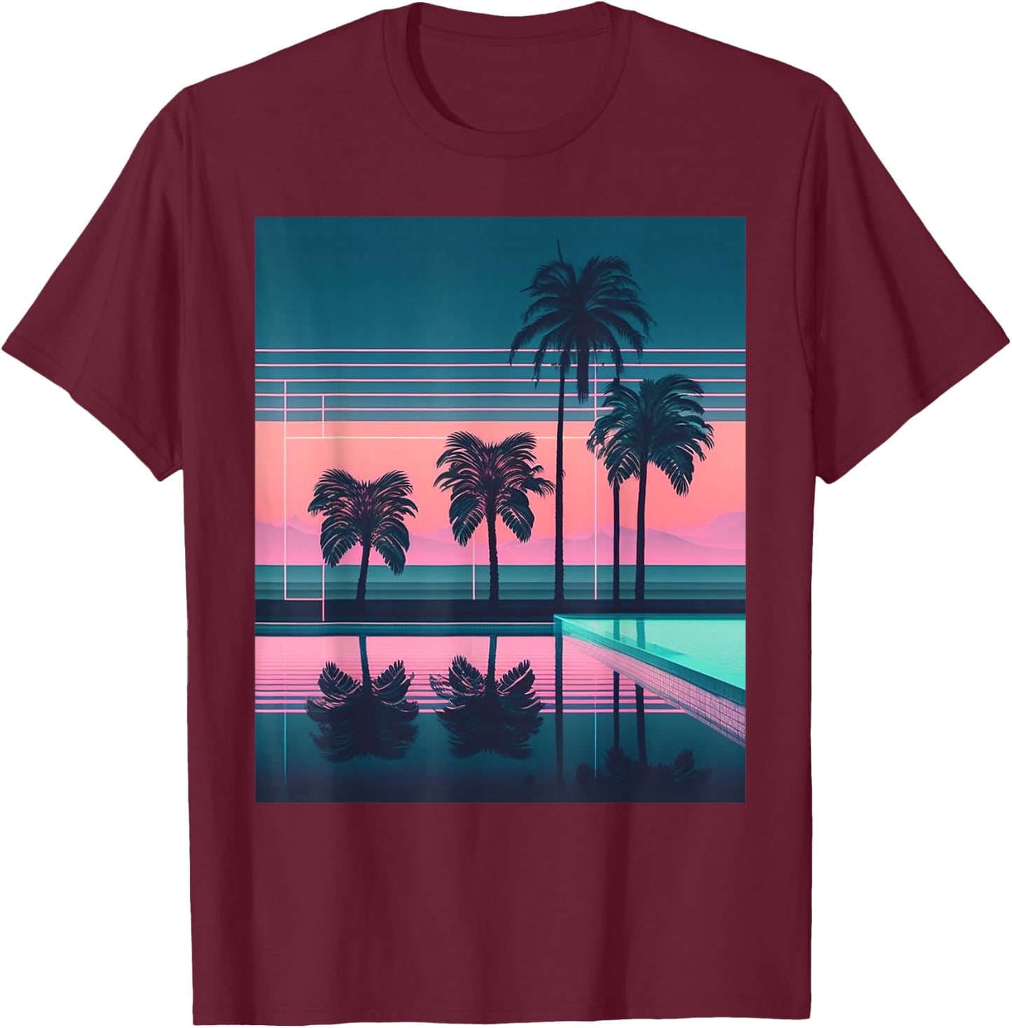 Vaporwave Aesthetic - Trippy Tropical Palm Tree Vapor Wave T-Shirt - T-Shirt | Maroon