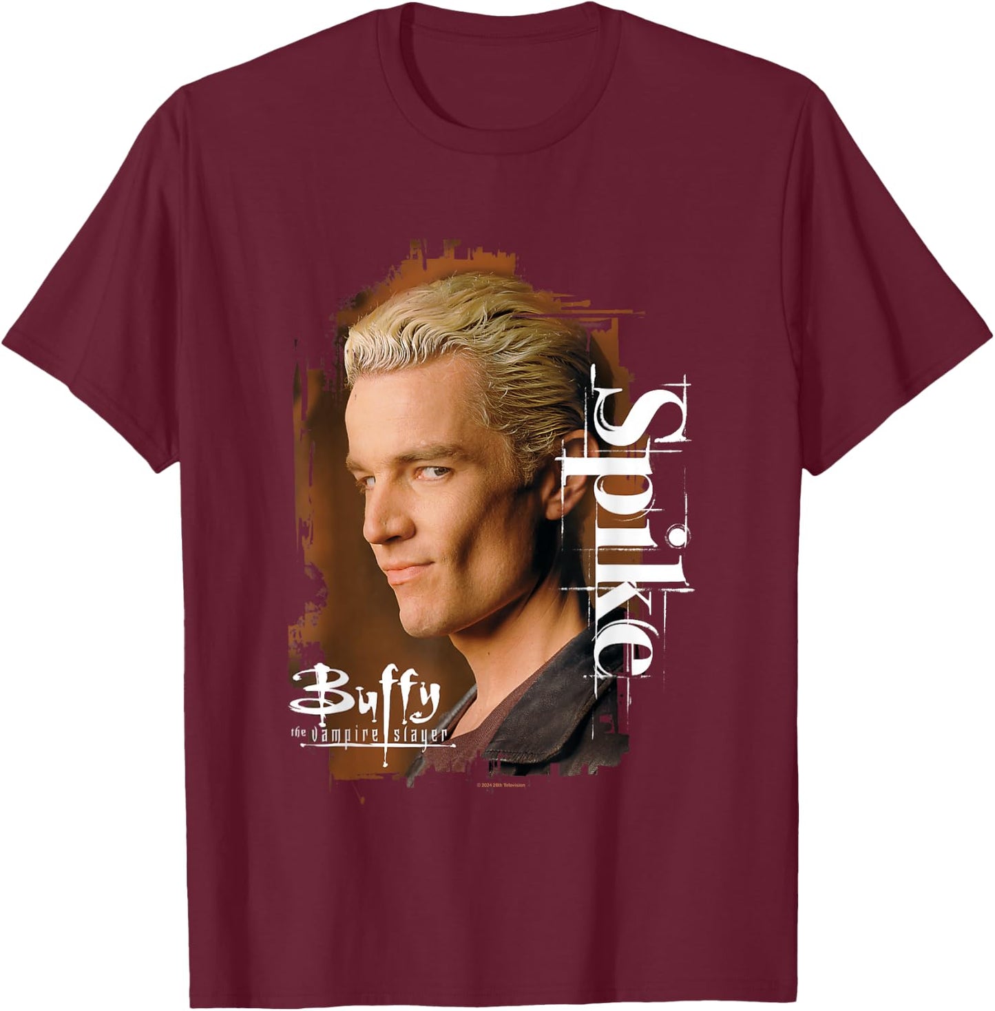 Buffy The Vampire Slayer Spike Face Closeup Vintage Poster T-Shirt - T-Shirt | Maroon