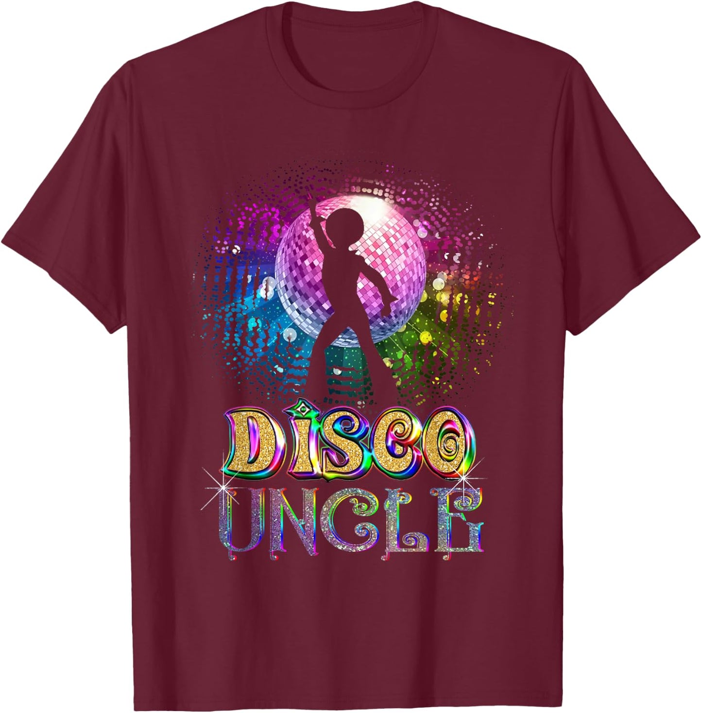 Funny Disco Uncle - Retro 70's Seventies Themed Disco Ball T-Shirt - T-Shirt | Maroon