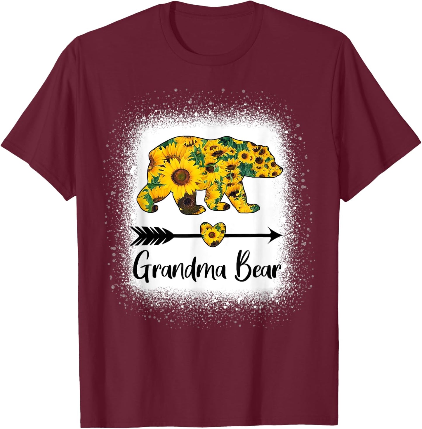 Grandma Bear Sunflower Funny Mama Bear Christmas Bleached T-Shirt - T-Shirt | Maroon