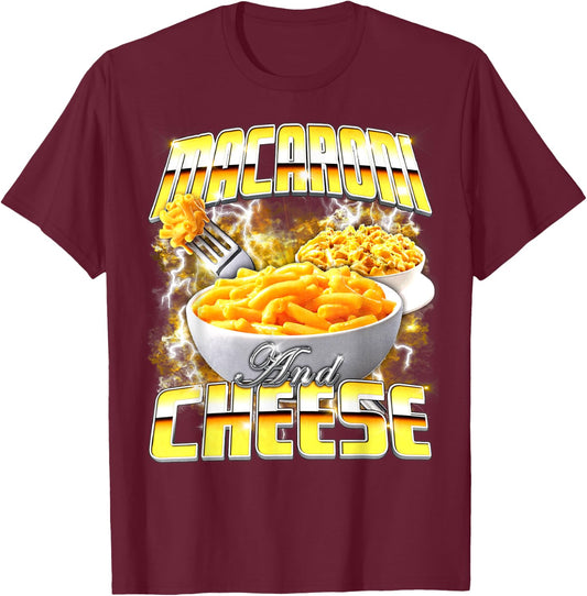 Macaroni and Cheese Meme Bootleg Rap Style 90s Vintage Funny T-Shirt - T-Shirt | Maroon