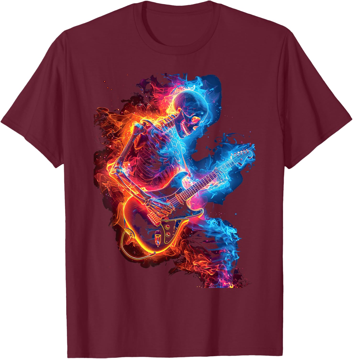 Skeleton Playing Guitar,Rock Star Shredding Guitar T-Shirt - T-Shirt | Maroon
