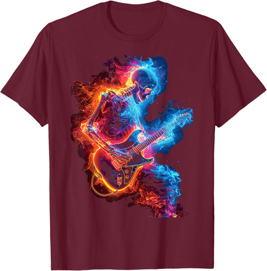 Skeleton Playing Guitar,Rock Star Shredding Guitar T-Shirt - T-Shirt | Maroon