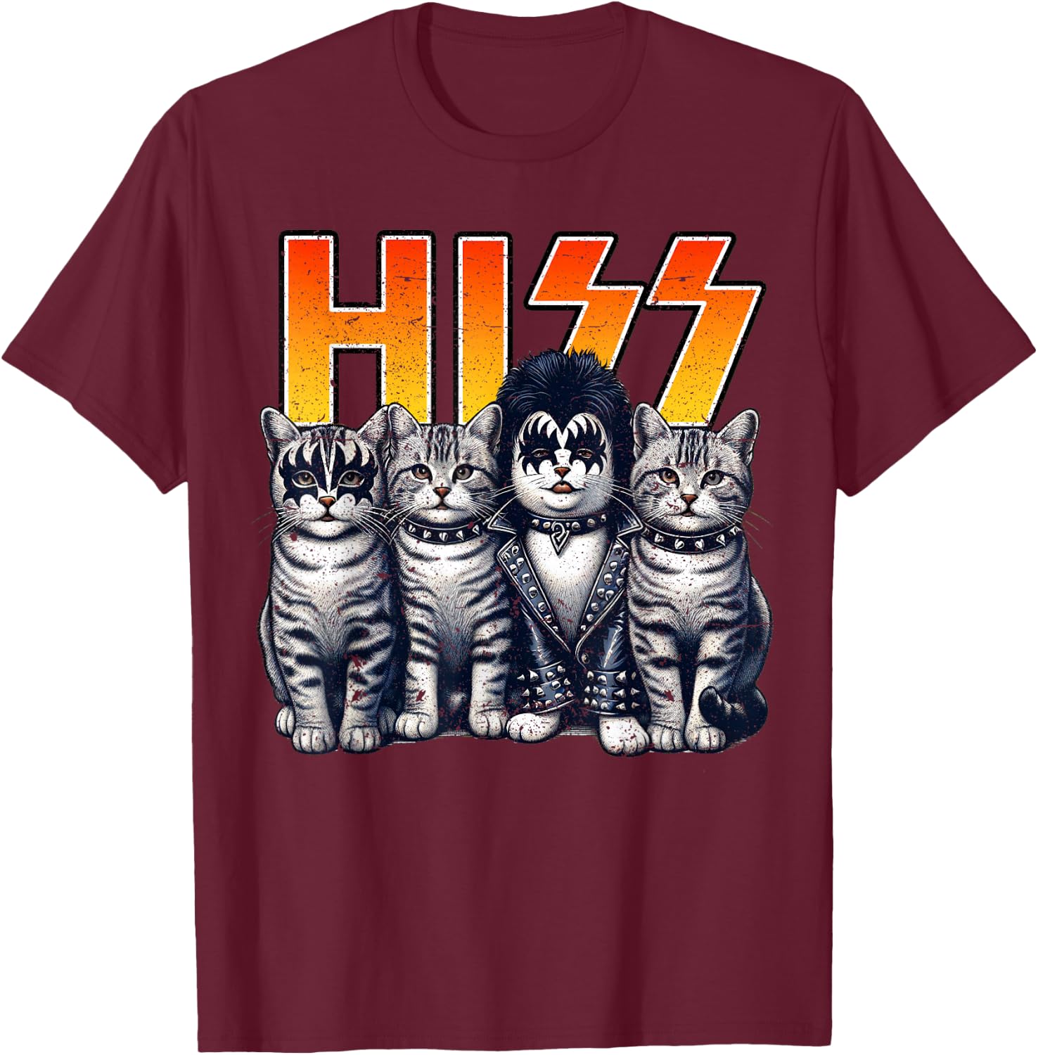 HISS Funny Cat Kittens Lover Hiss Distressed Style Women T-Shirt - T-Shirt | Maroon