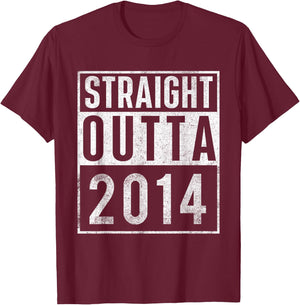 Straight Outta 2014 Year of Birth Birthday T-Shirt - T-Shirt | Maroon