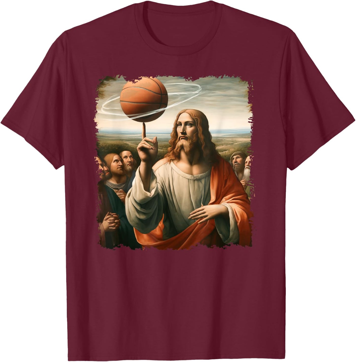 Jesus Spin A Basketball Painting, Christian Basketball T-Shirt - T-Shirt | Maroon