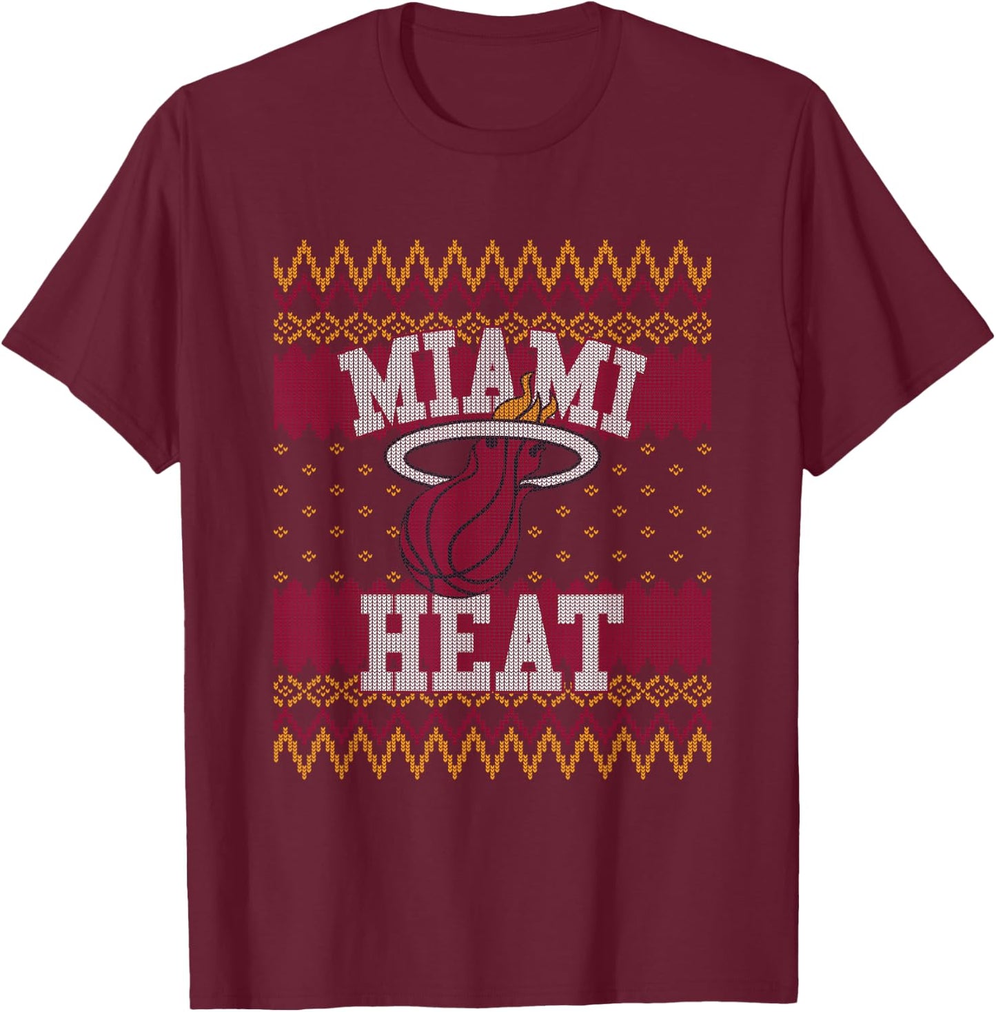NBA Miami Heat Ugly Christmas Sweater Style T-Shirt - T-Shirt | Maroon