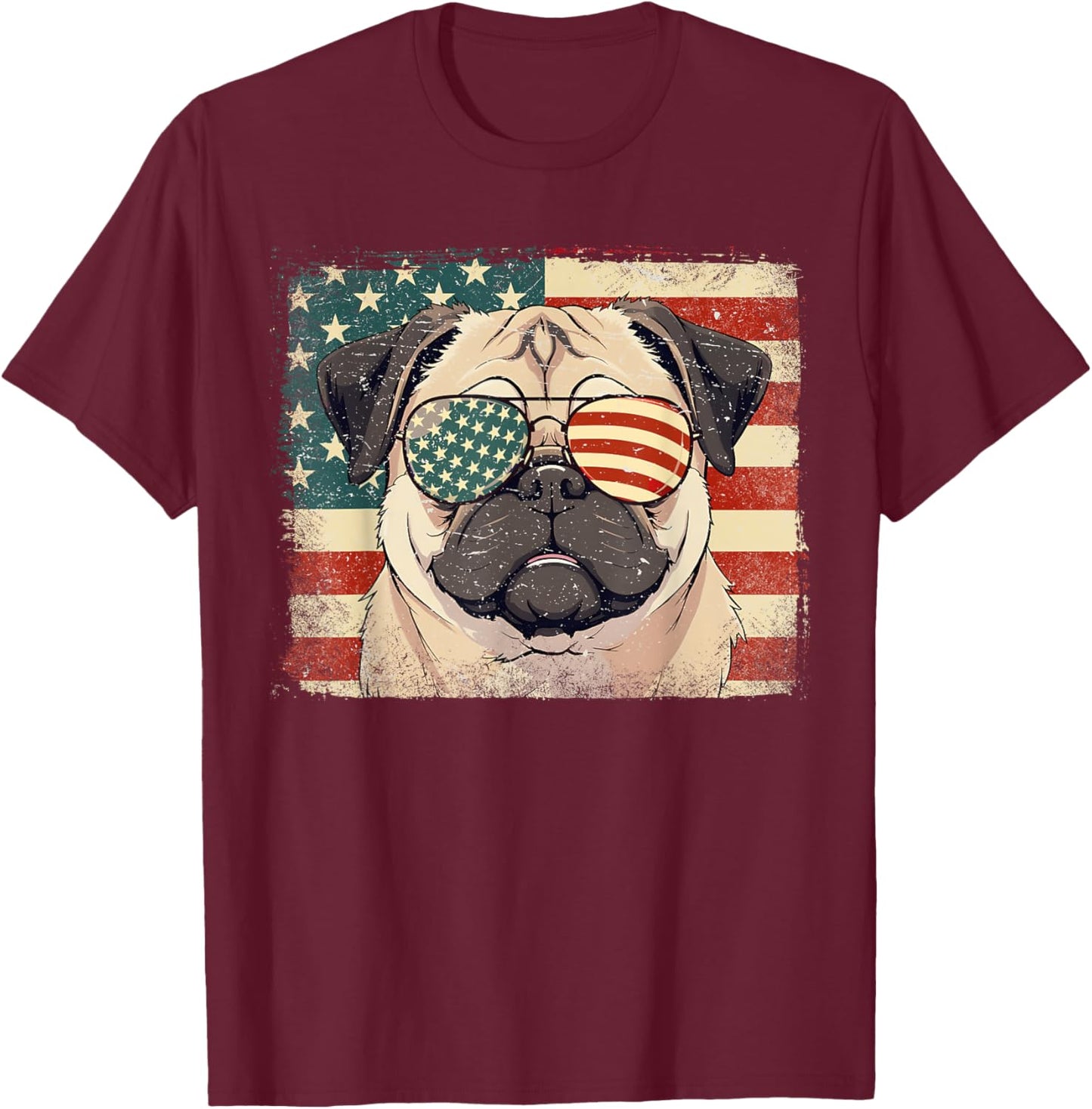 Patriotic Pug Dog Lover USA Flag 4th Of July Men Women Kids T-Shirt - T-Shirt | Maroon