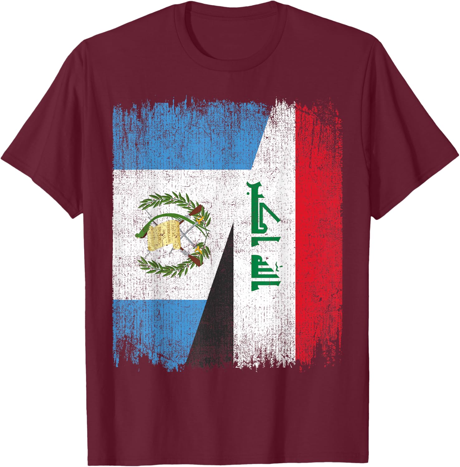 Half Guatemala Iraq Split Flag Guatemalan Pride Roots T-Shirt - T-Shirt | Maroon