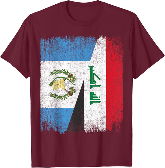 Half Guatemala Iraq Split Flag Guatemalan Pride Roots T-Shirt - T-Shirt | Maroon