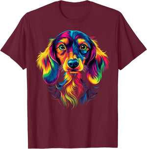 Colorful Long-Haired Dachshund Doxie Wiener Dog Lover Black T-Shirt - T-Shirt | Maroon