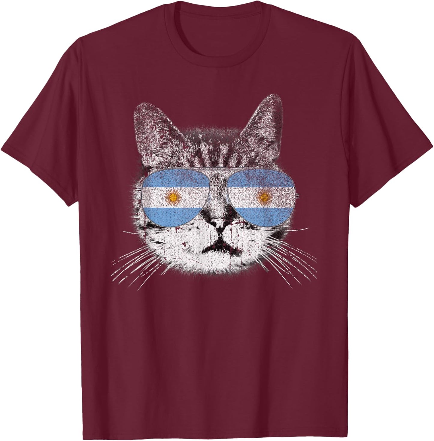 Cat Shirt Argentina Flag Country Retro Funny Men Women Gift T-Shirt - T-Shirt | Maroon