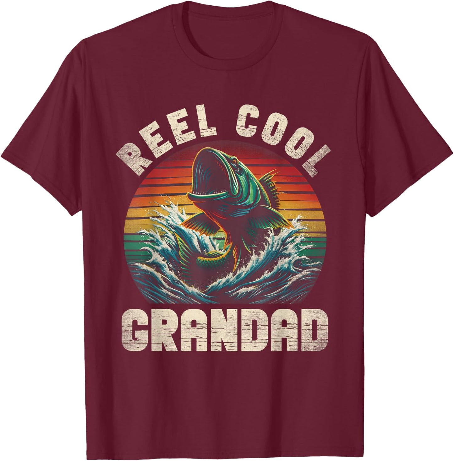Reel Cool Grandad Fishing Daddy Father's Day Fisherman Fish T-Shirt - T-Shirt | Maroon