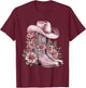 Watercolor Cowgirl Floral Boots Hat Western Boots Boho Women T-Shirt - T-Shirt | Maroon