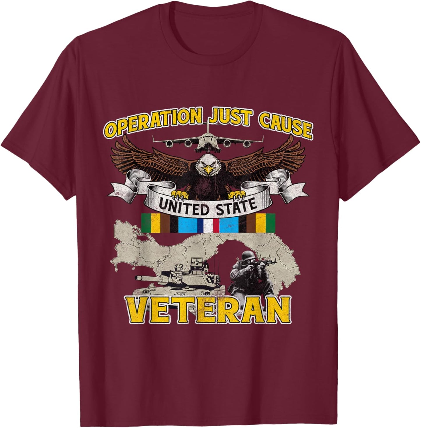 Operation Just Cause Map Panama OJC Veteran Vintage Gifts T-Shirt - T-Shirt | Maroon