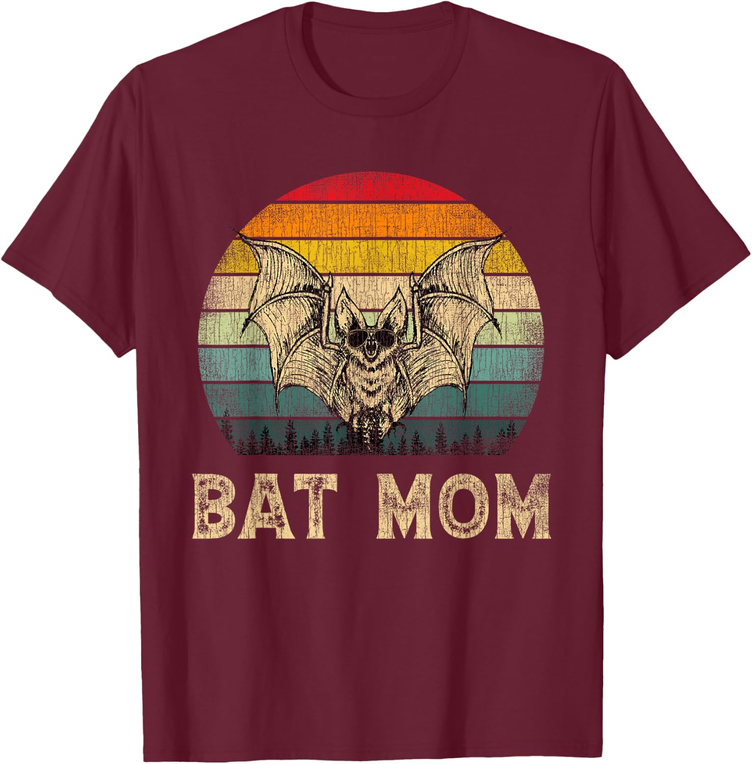 Vintage Bat Mom Bat Lovers Mommy Mother's Day T-Shirt - T-Shirt | Maroon