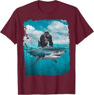 Adult Meme I Love Sharks I Love Gorilla Weird T-Shirt - T-Shirt | Maroon
