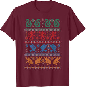 Harry Potter Hogwarts Houses Fair Isle Christmas T-Shirt - T-Shirt | Maroon