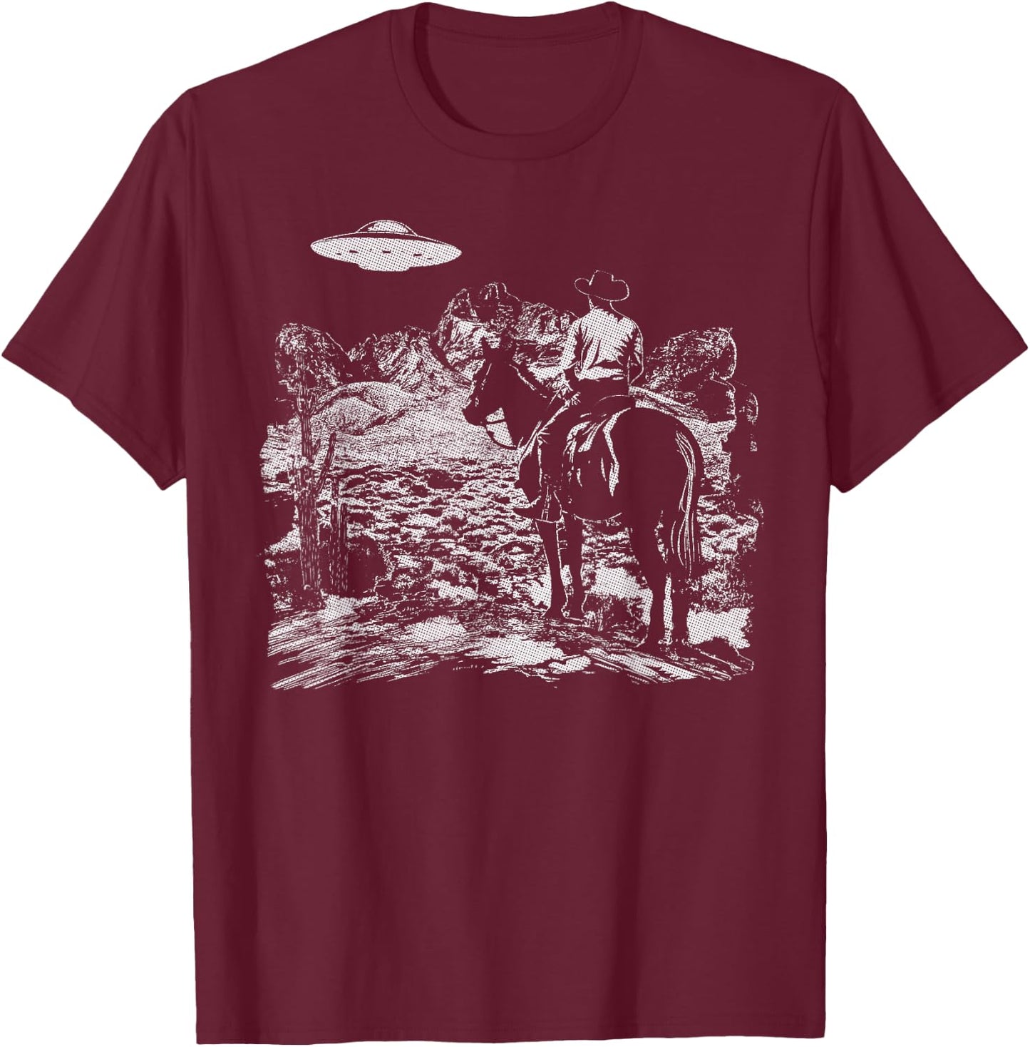Cowboy UFO Howdy Partner Cowgirl Western Country T-Shirt - T-Shirt | Maroon