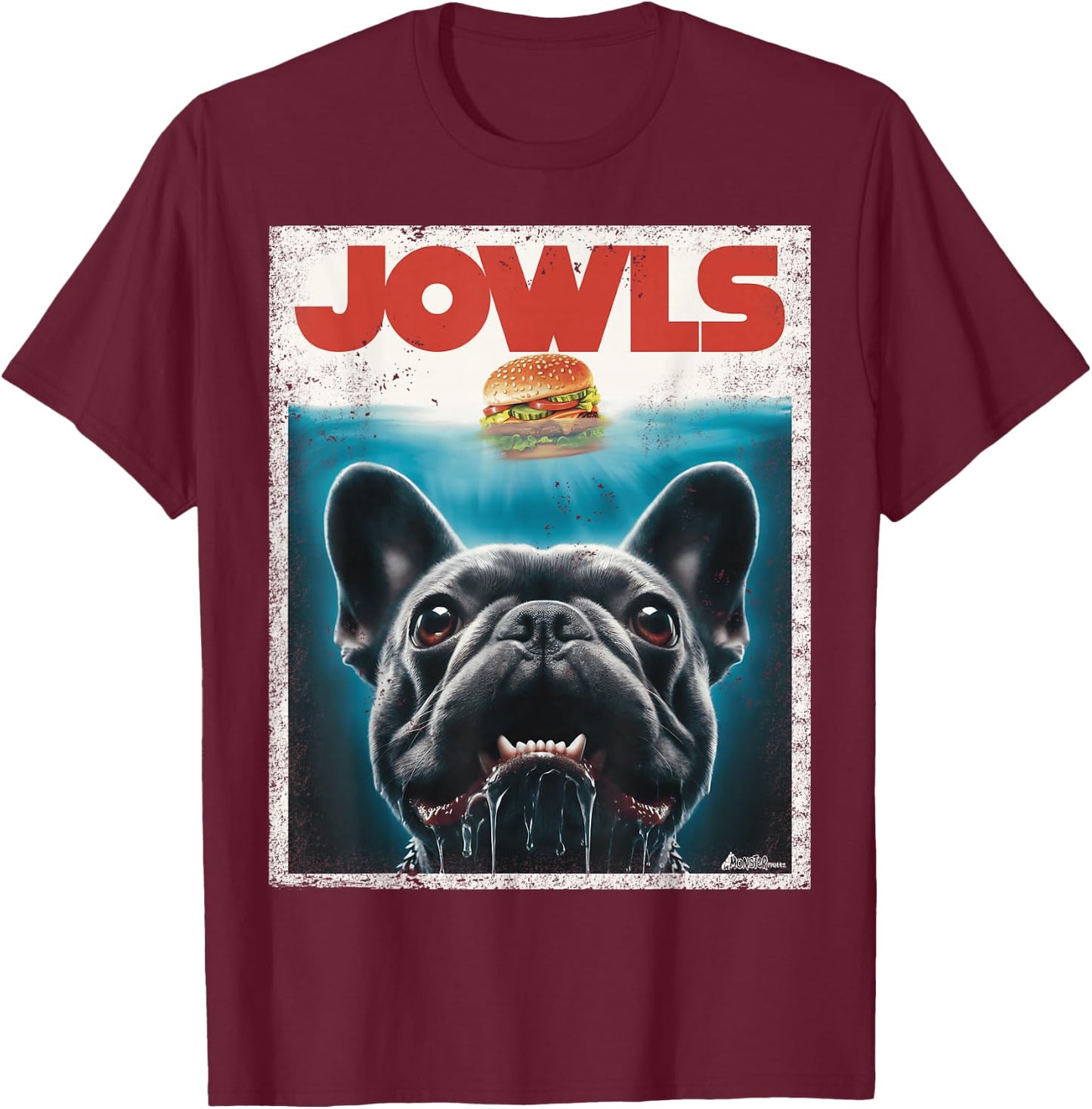 Funny Black French Bulldog Jowls Top, Frenchie Mom, Dog Dad T-Shirt - T-Shirt | Maroon