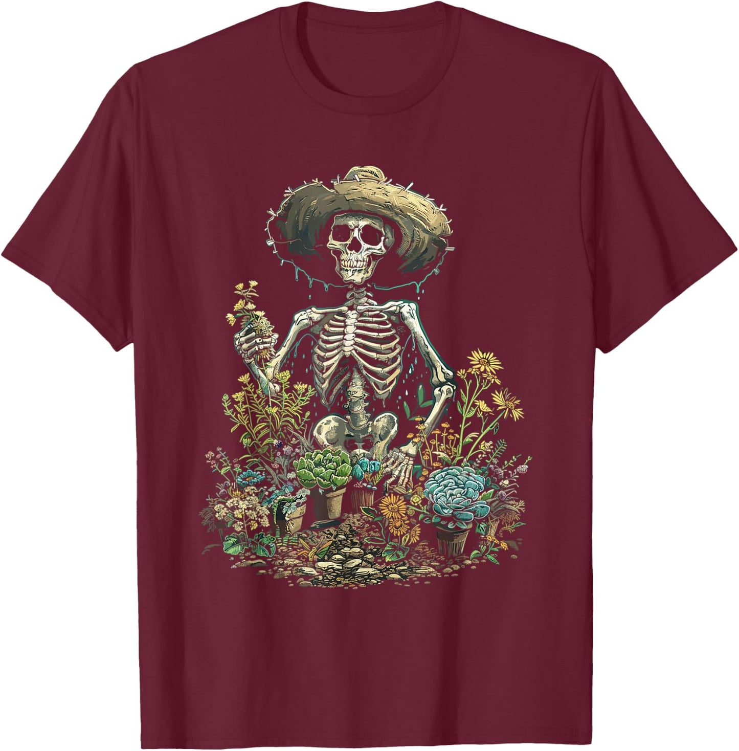 Skeleton Plants Lover Gardening Halloween T-Shirt - T-Shirt | Maroon