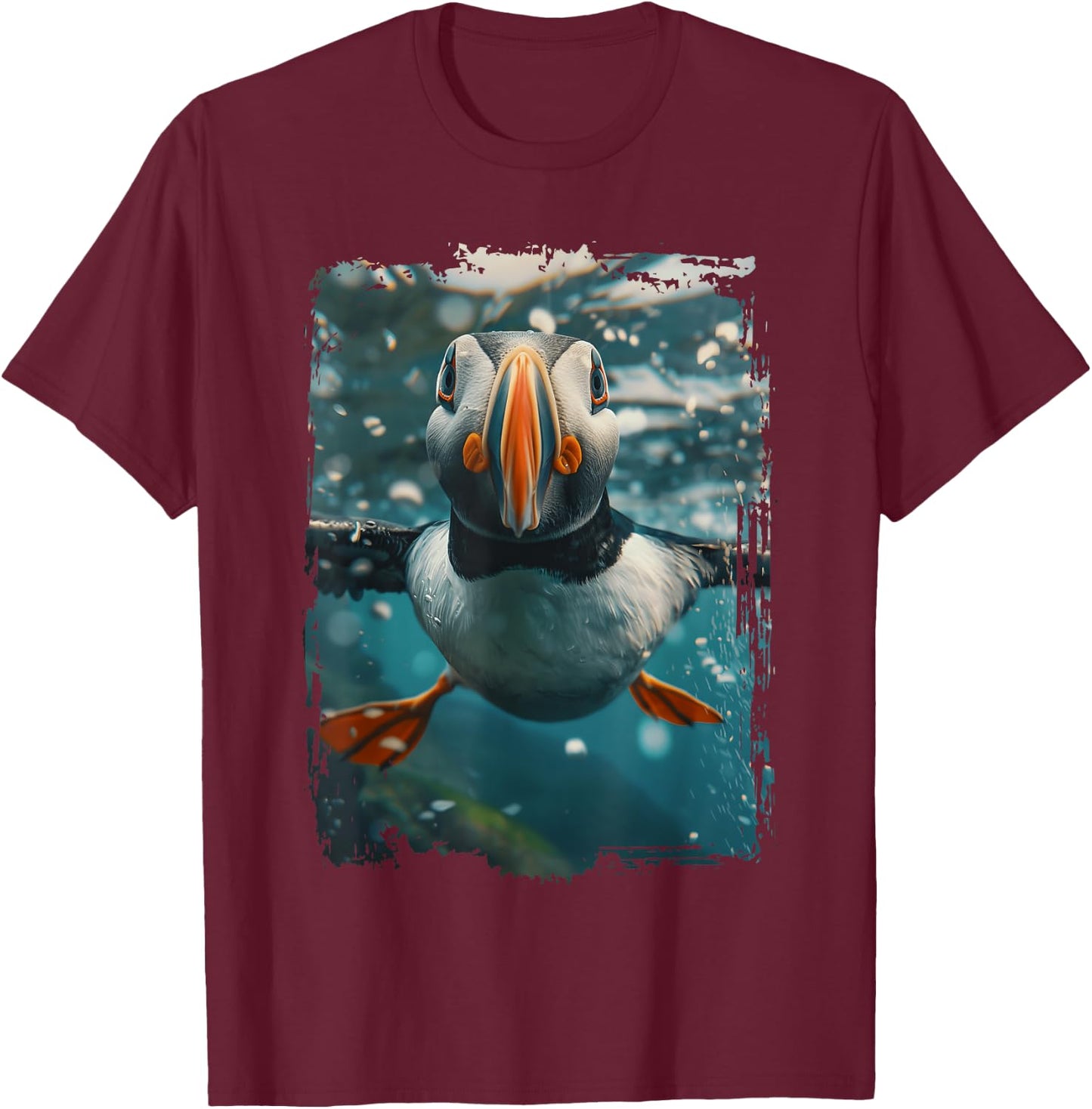 Atlantic Puffin Diving Sea T-Shirt - T-Shirt | Maroon