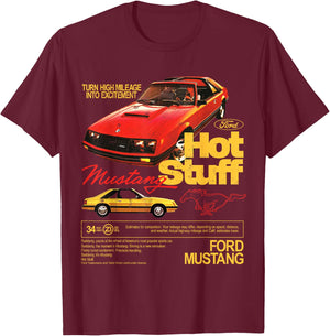 Ford - Mustang 1981 Hot Stuff with Pony Logo T-Shirt - T-Shirt | Maroon