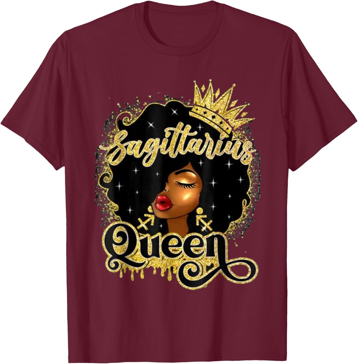 Sagittarius Queen Afro Crown Pretty Black Woman Sagittarius T-Shirt - T-Shirt | Maroon